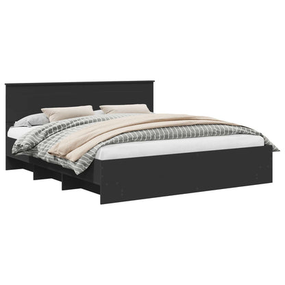 vidaXL Bed Frame with Headboard Black 180 x 200 cm Engineered Wood 2