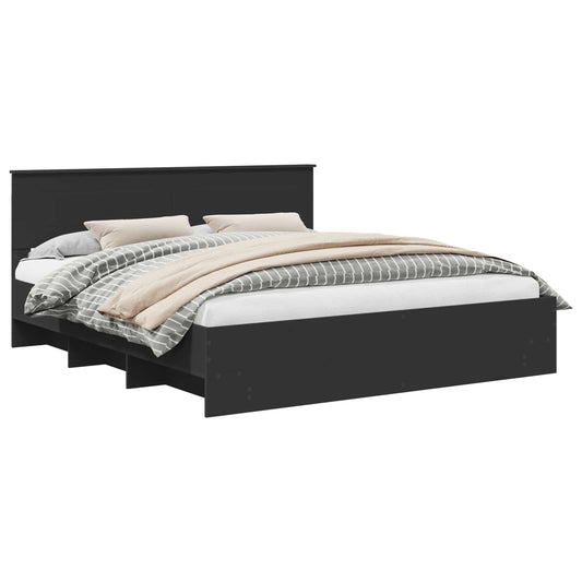 vidaXL Bed Frame with Headboard Black 180 x 200 cm Engineered Wood 2