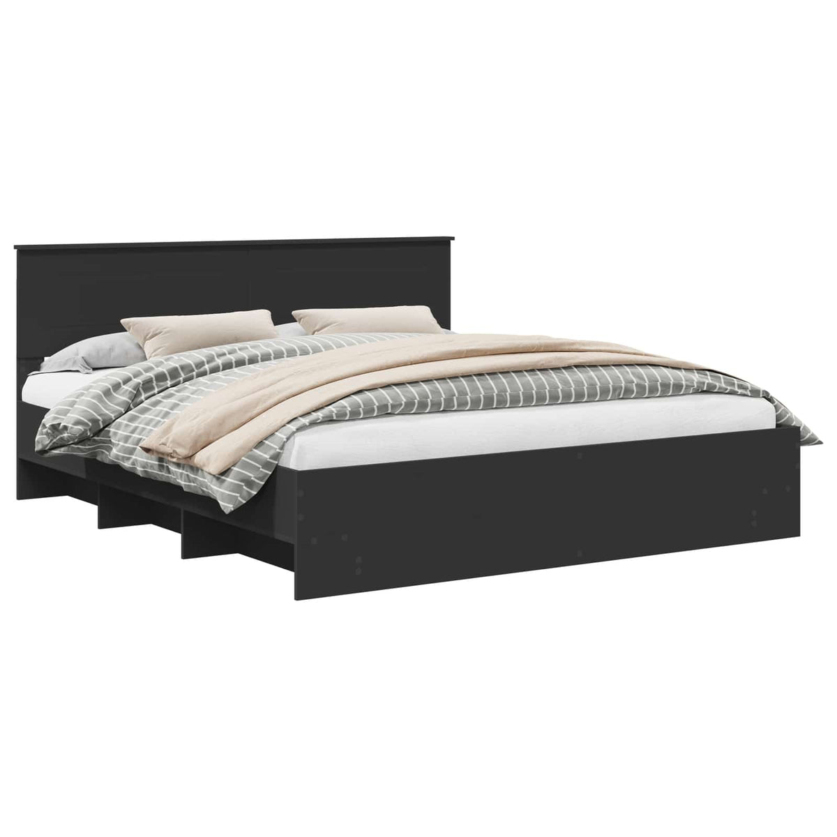 Bed Frame with Headboard Engineered Wood Length 200 cm Black 180 cm