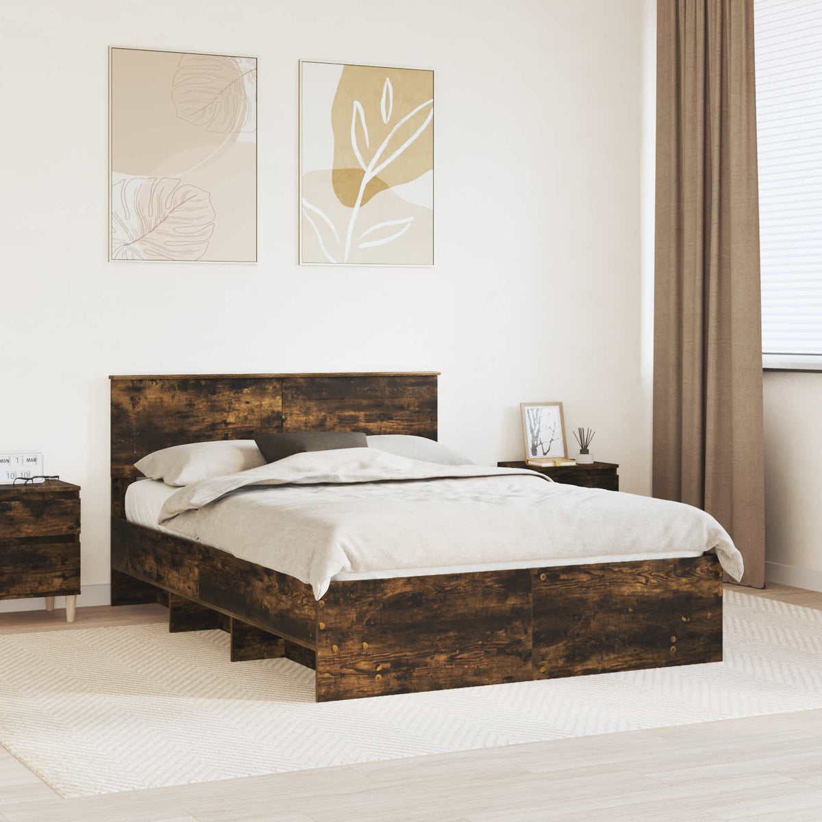 vidaXL Bed Frame Engineered Wood Length 200 cm Smoked oak