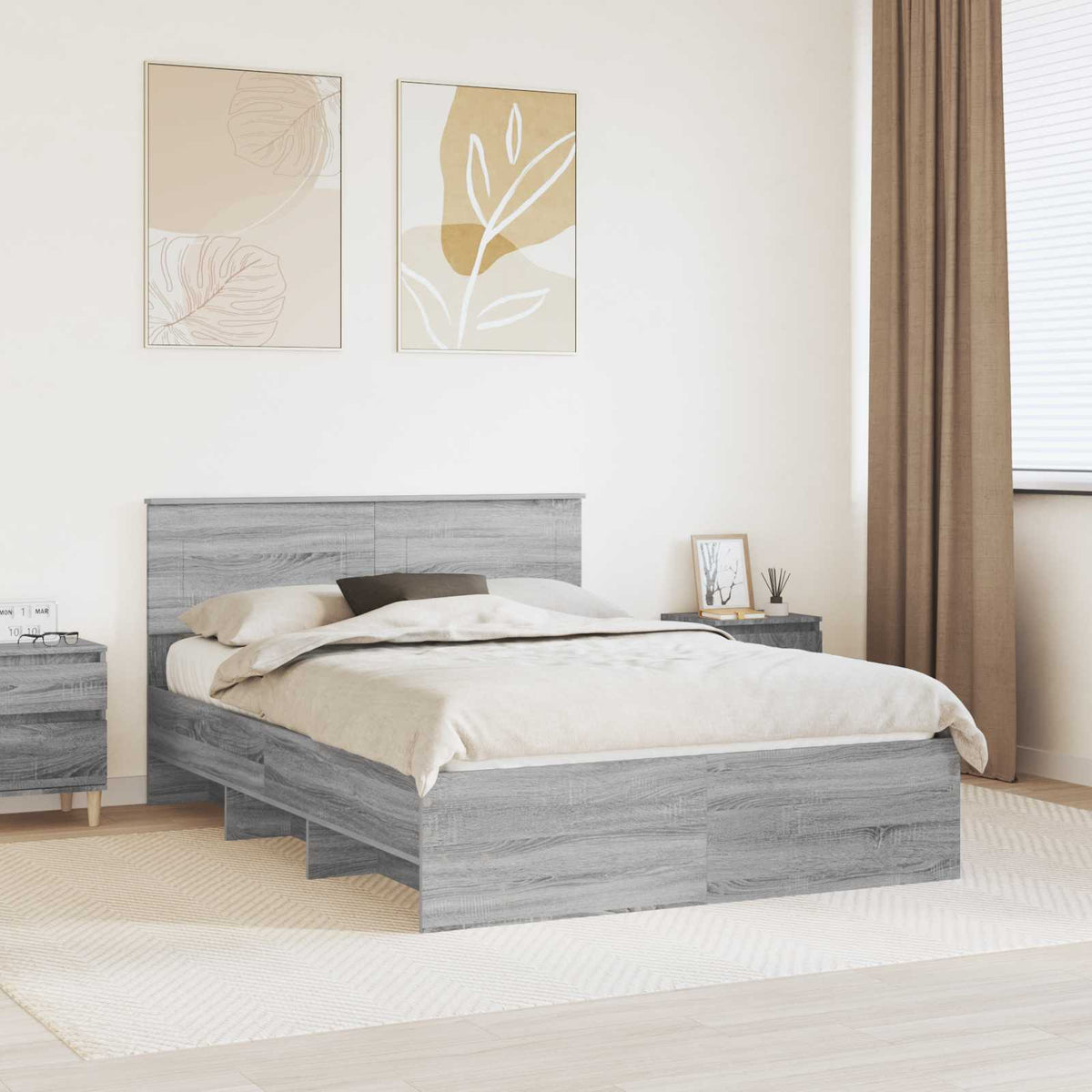 vidaXL Bed Frame Engineered Wood Length 200 cm Grey sonoma
