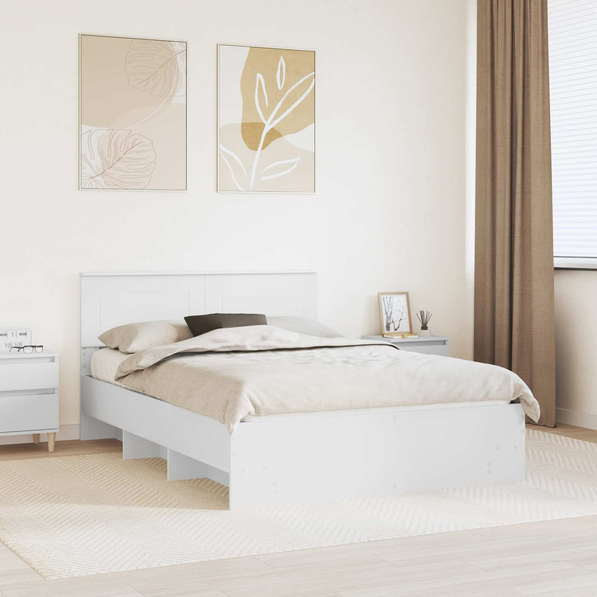 Bed Frame with Headboard Engineered Wood Length 200 cm White 140 cm