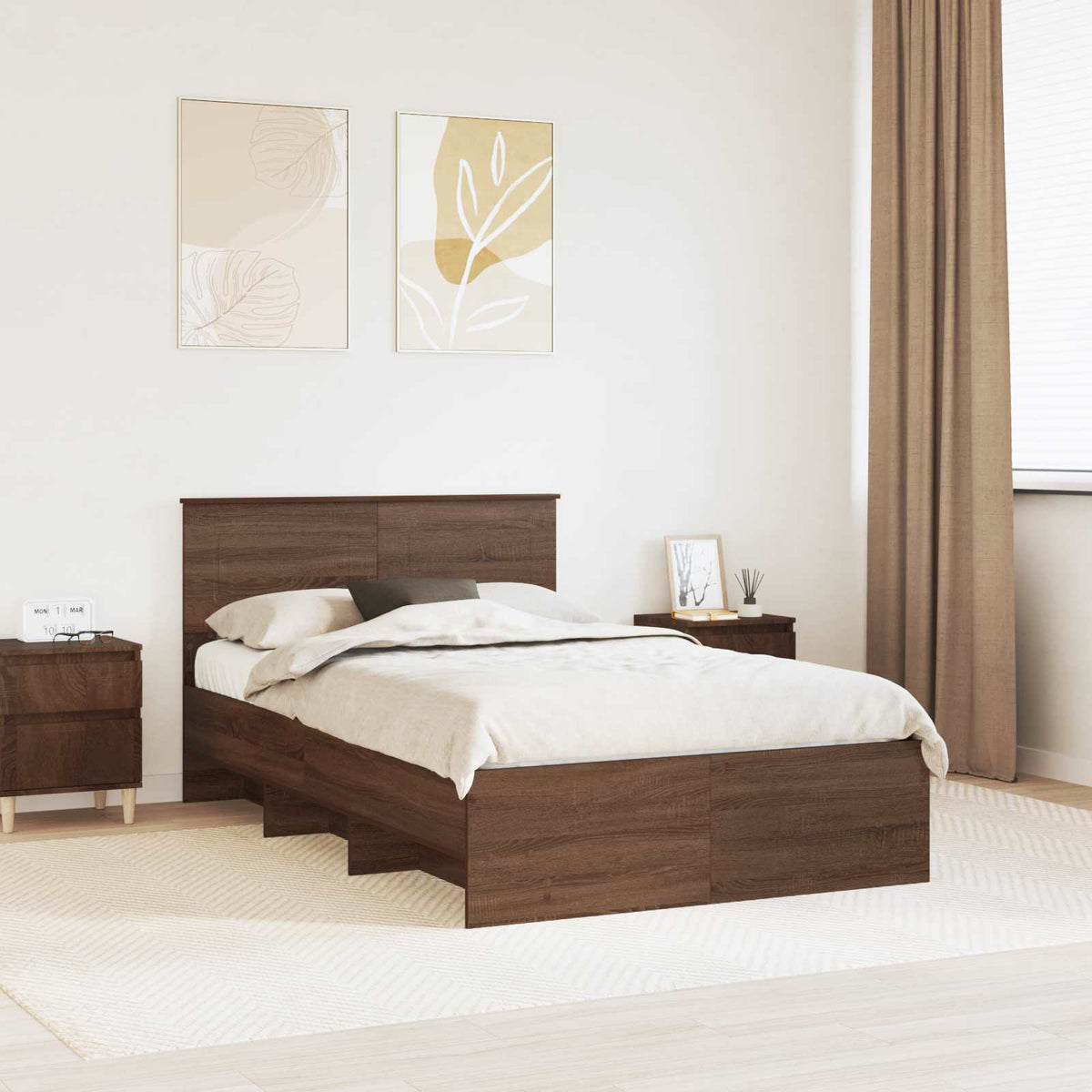 Bed Frame with Headboard Engineered Wood Length 200 cm Brown Oak 120 cm