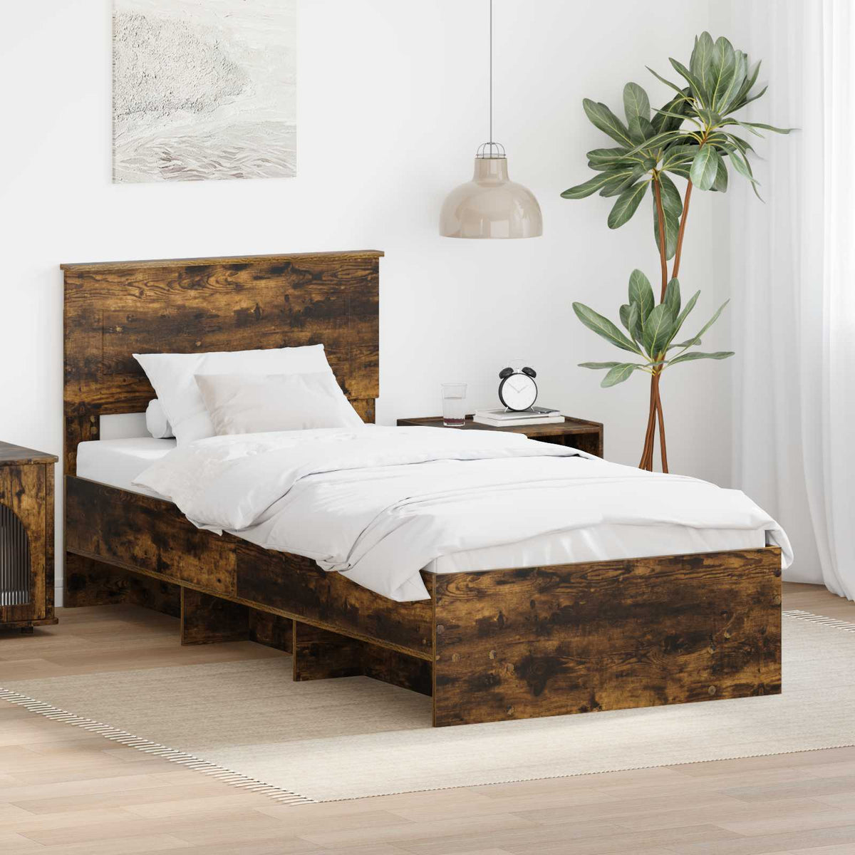 vidaXL Bed Frame Engineered Wood Length 200 cm Smoked oak