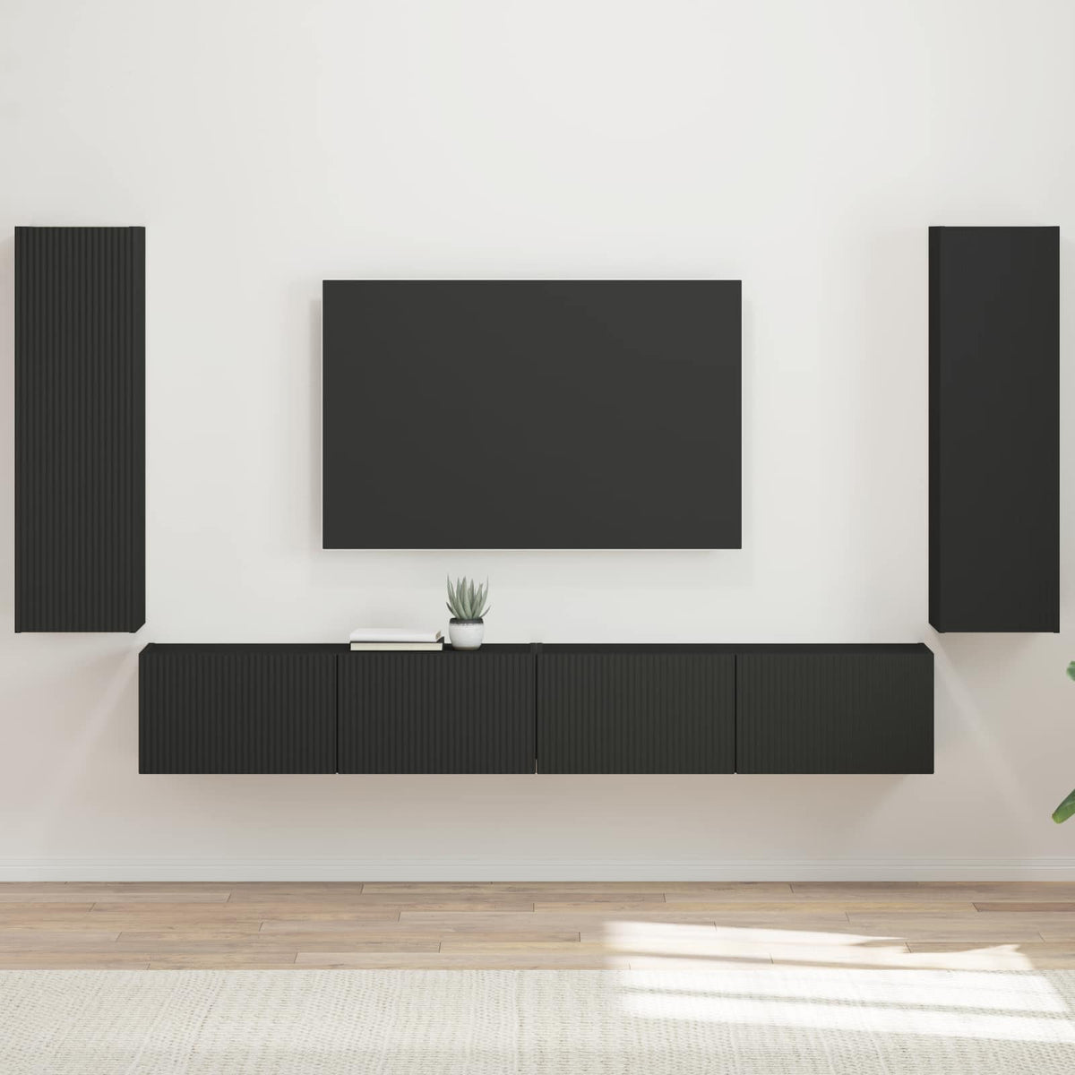 TV Wall Cabinet Set 4 pcs Engineered Wood Black