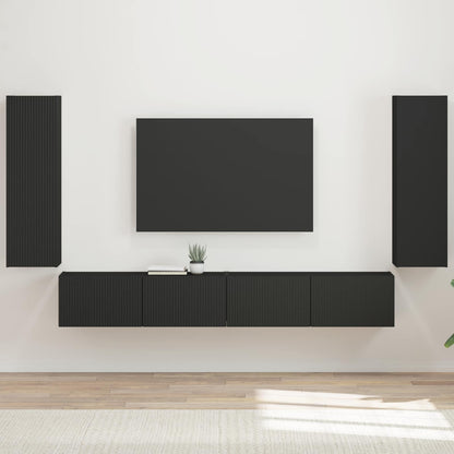 TV Wall Cabinet Set 4 pcs Engineered Wood Black