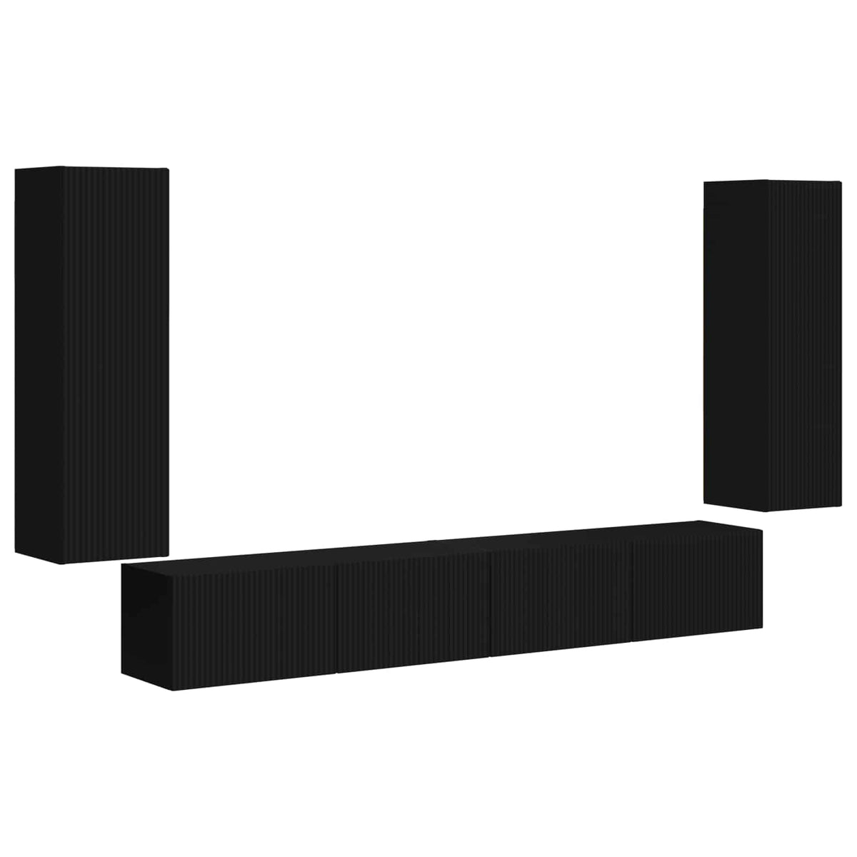 TV Wall Cabinet Set 4 pcs Engineered Wood Black