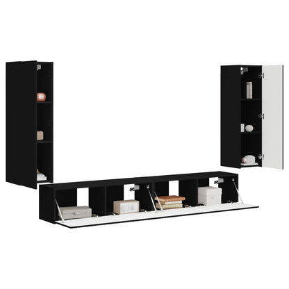 TV Wall Cabinet Set 4 pcs Engineered Wood Black