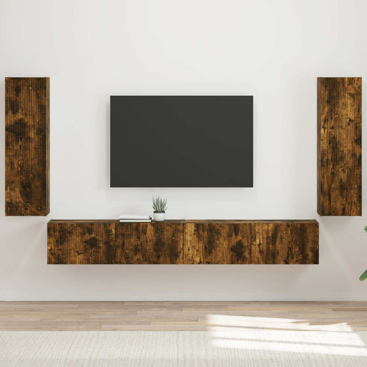 vidaXL TV Wall Cabinet Set 4 pcs Smoked Oak Engineered Wood 1