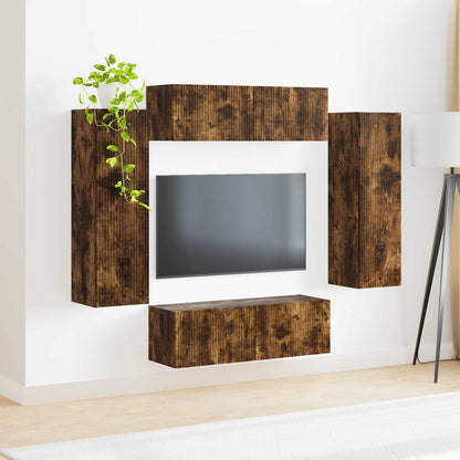 vidaXL TV Wall Cabinet Set 4 pcs Smoked Oak Engineered Wood 4
