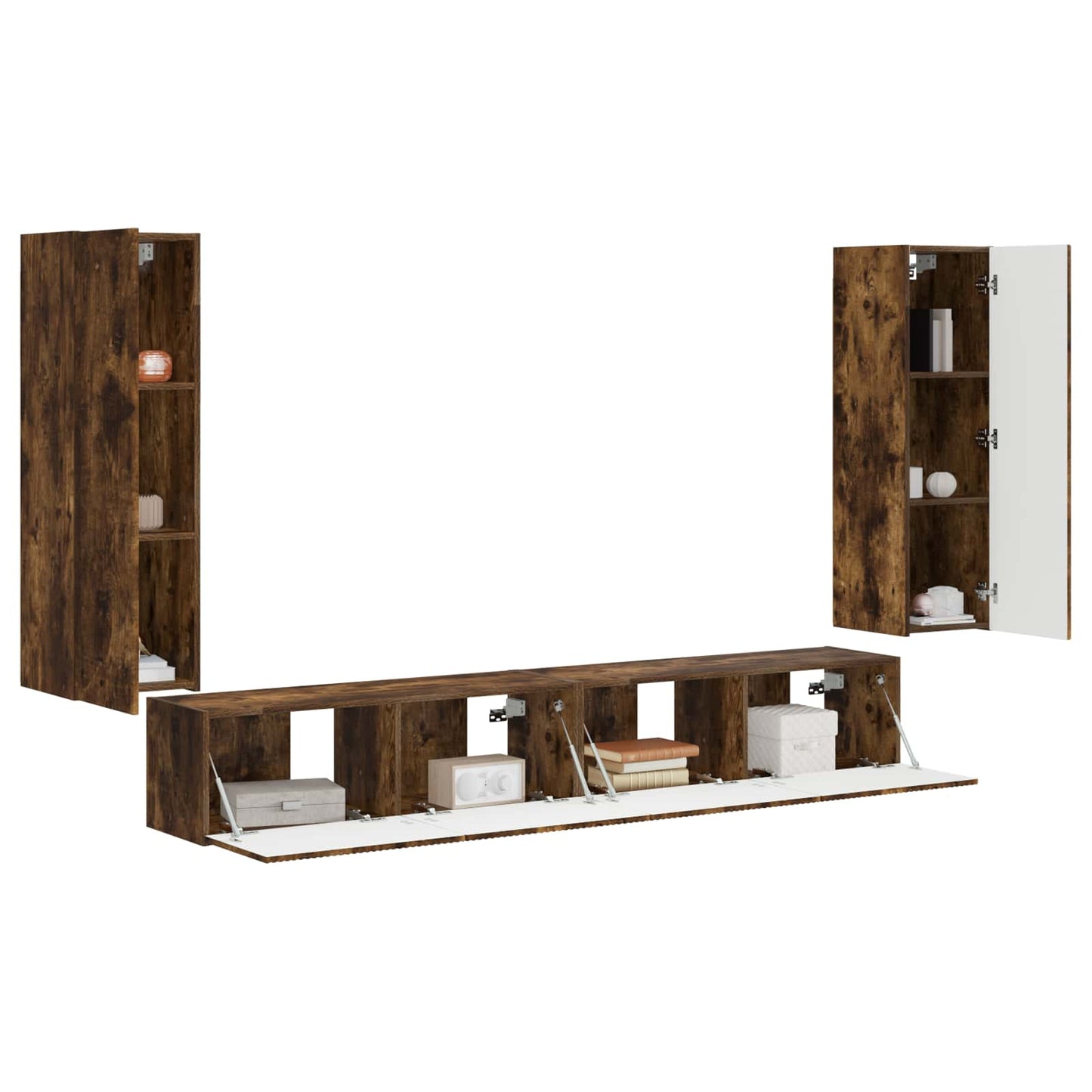 vidaXL TV Wall Cabinet Set 4 pcs Smoked Oak Engineered Wood 3