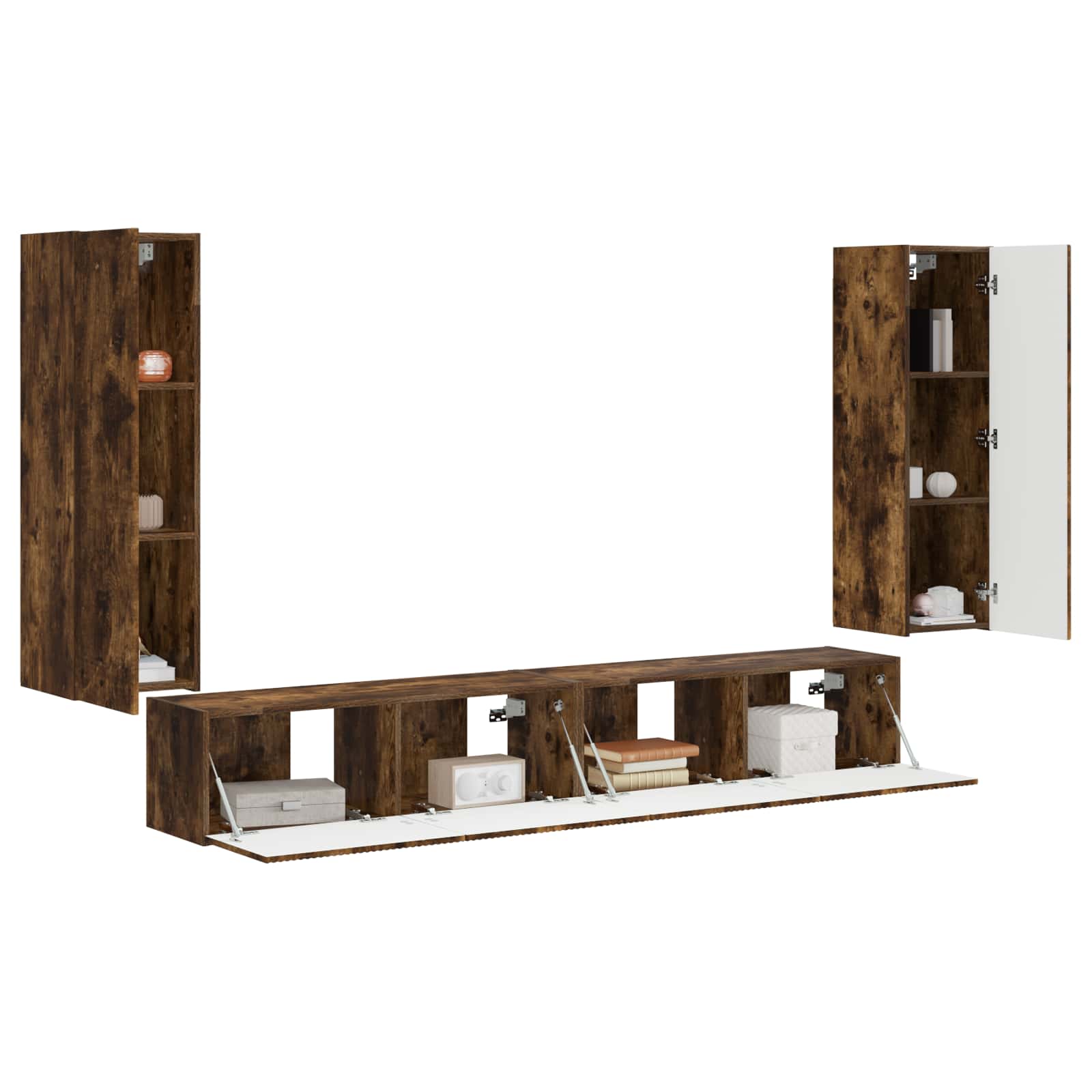 vidaXL TV Wall Cabinet Set 4 pcs Smoked Oak Engineered Wood 3