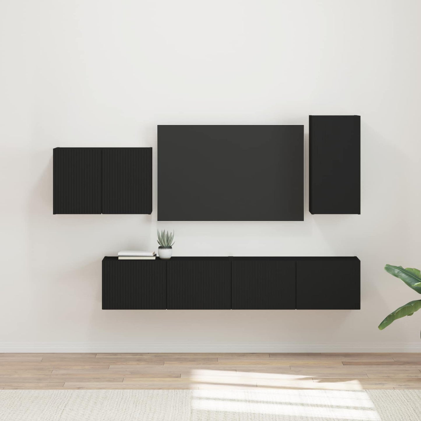 vidaXL TV Wall Cabinet Set 4 pcs Black Engineered Wood 1