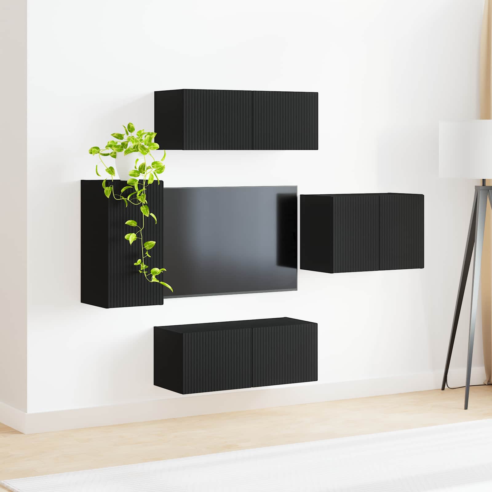 vidaXL TV Wall Cabinet Set 4 pcs Black Engineered Wood 4