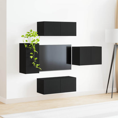vidaXL TV Wall Cabinet Set 4 pcs Black Engineered Wood 4