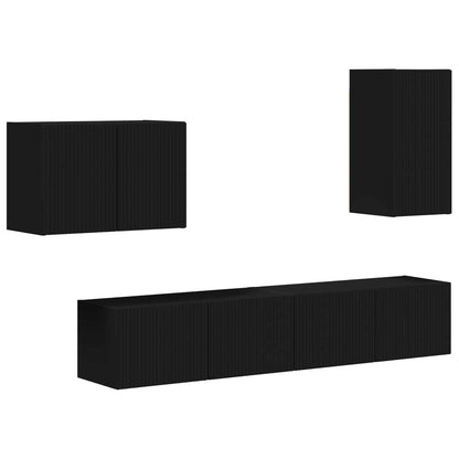 vidaXL TV Wall Cabinet Set 4 pcs Black Engineered Wood 2