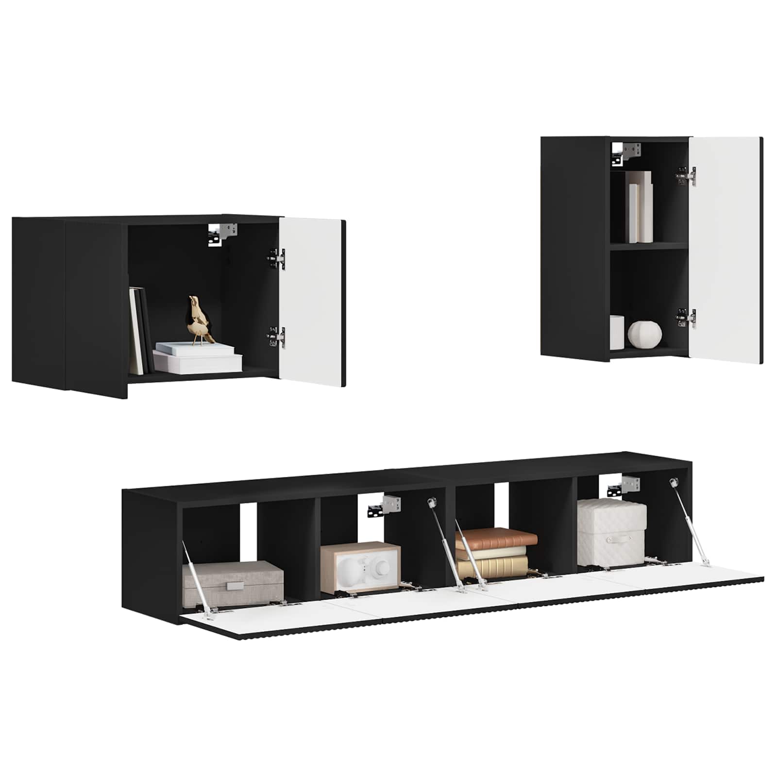 vidaXL TV Wall Cabinet Set 4 pcs Black Engineered Wood 3
