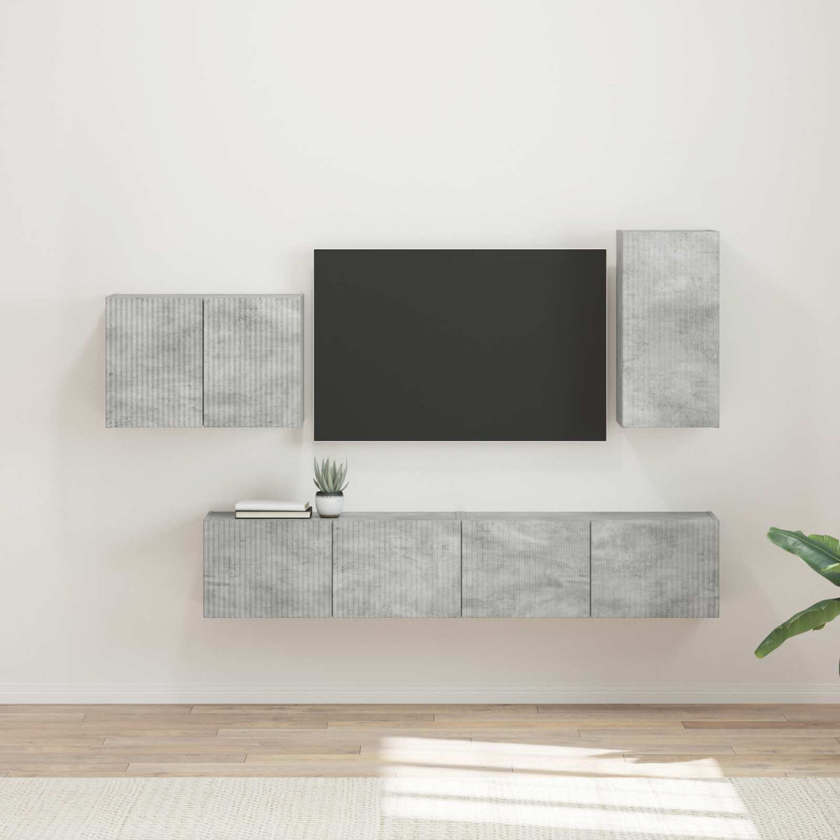 TV Wall Cabinet Set 4 pcs Engineered Wood Concrete grey