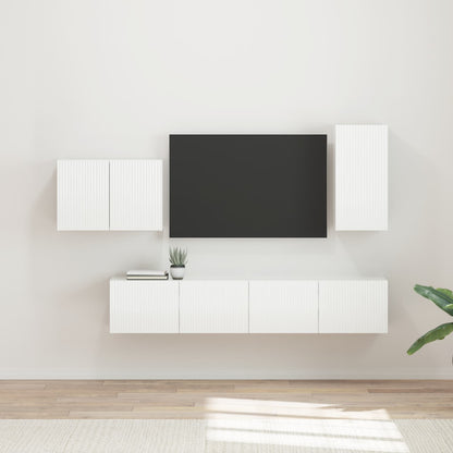 TV Wall Cabinet Set 4 pcs Engineered Wood High gloss white