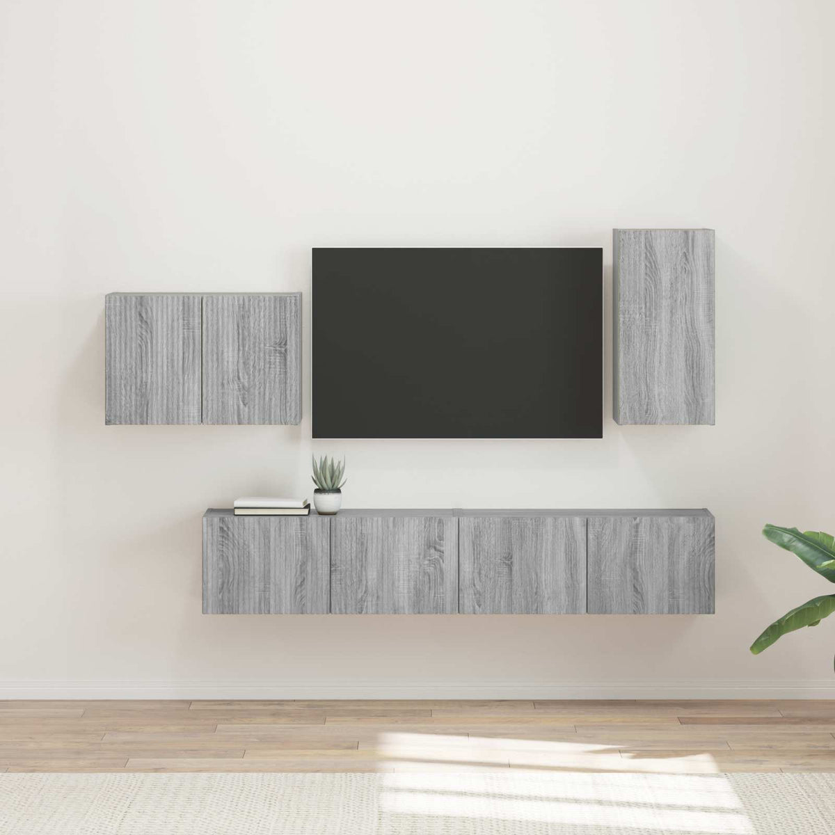 TV Wall Cabinet Set 4 pcs Engineered Wood Grey sonoma