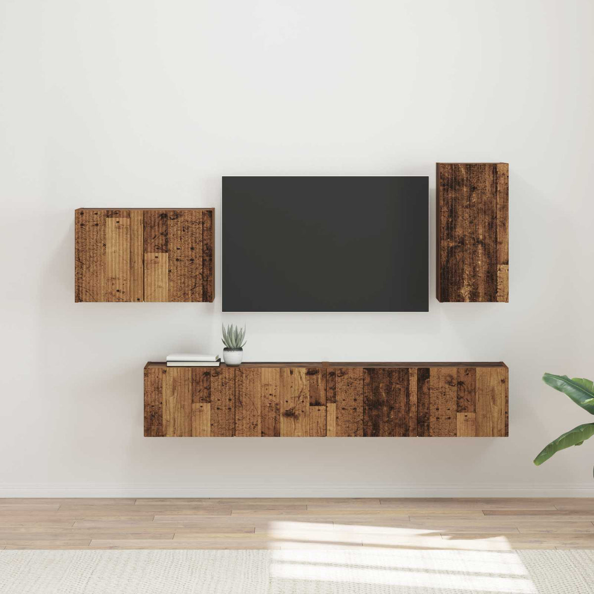 TV Wall Cabinet Set 4 pcs Engineered Wood Old wood