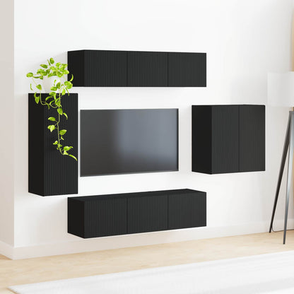vidaXL TV Wall Cabinet Set 6 pcs Black 4