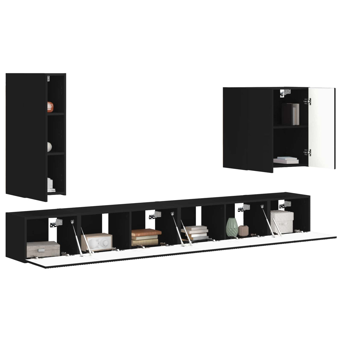vidaXL TV Wall Cabinet Set 6 pcs Black 3