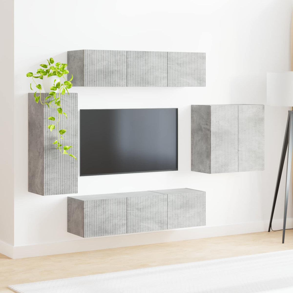 vidaXL TV Wall Cabinet Set 6 pcs Concrete Grey 4