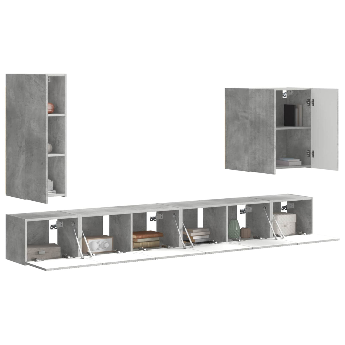 vidaXL TV Wall Cabinet Set 6 pcs Concrete Grey 3