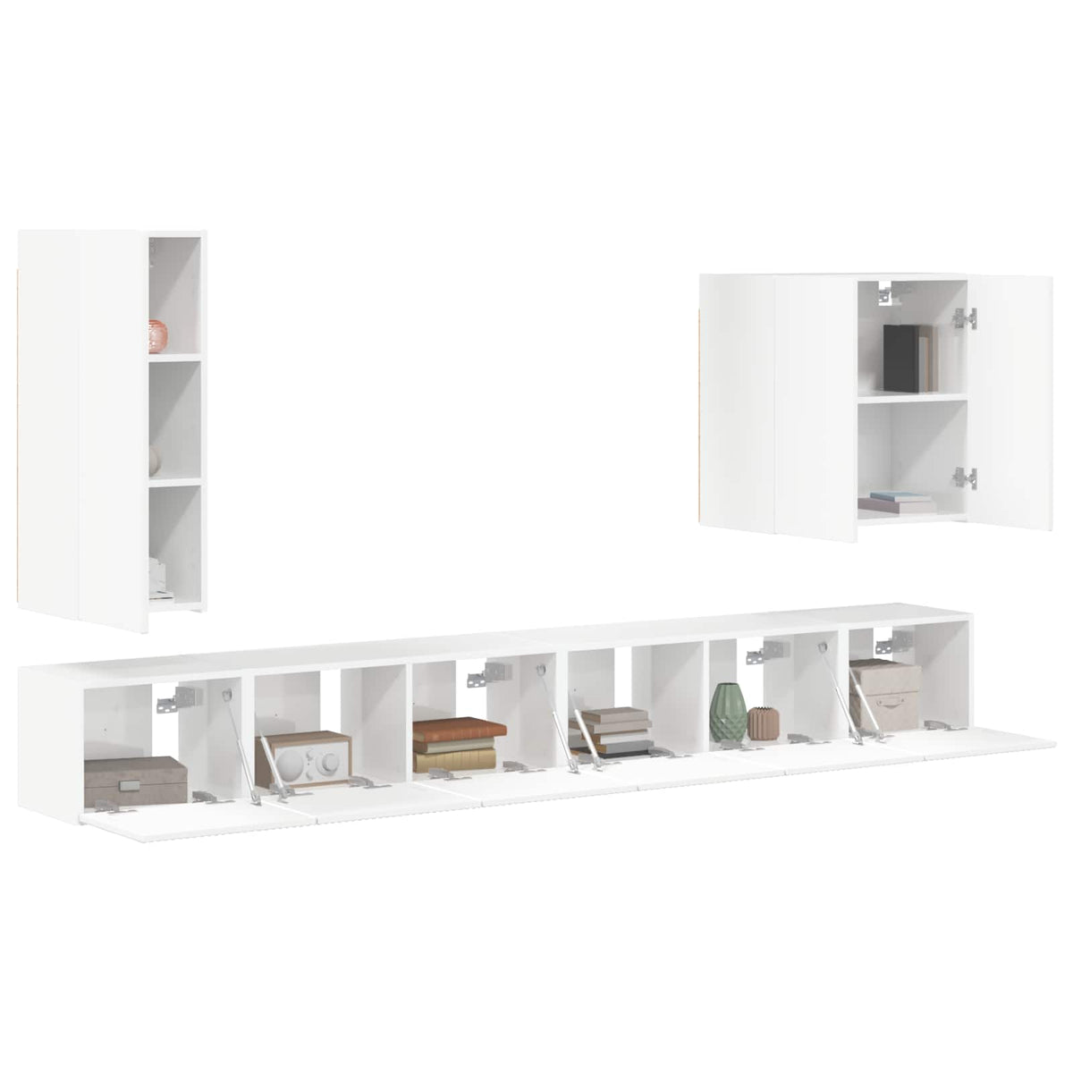 vidaXL TV Wall Cabinet Set 6 pcs High Gloss White 3