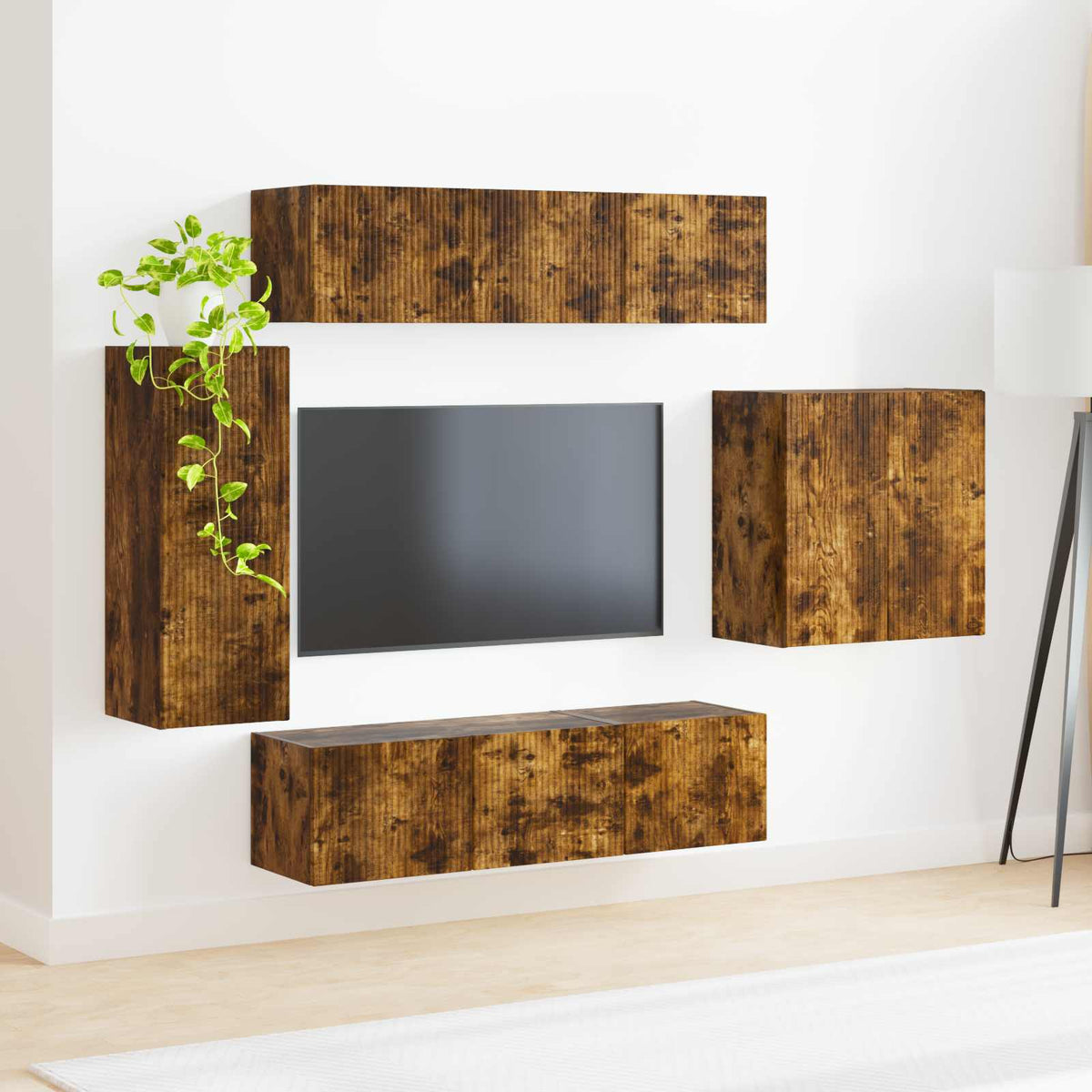 vidaXL TV Wall Cabinet Set 6 pcs Smoked Oak 4