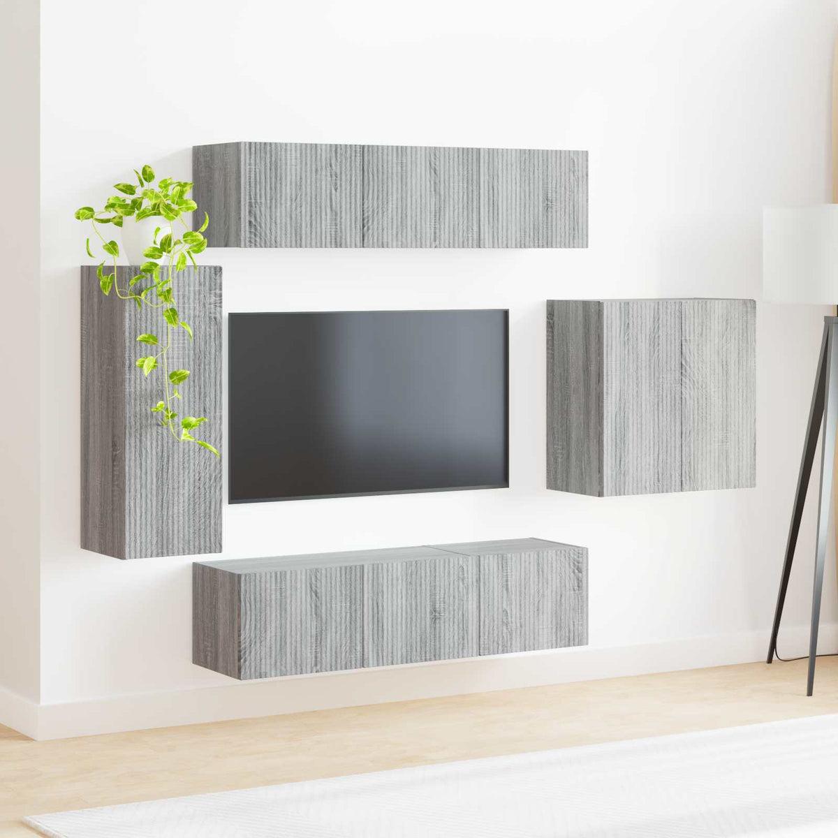 vidaXL TV Wall Cabinet Set 6 pcs Grey Sonoma 4