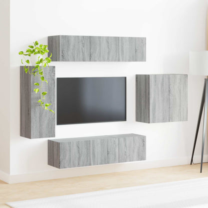 vidaXL TV Wall Cabinet Set 6 pcs Grey Sonoma 4