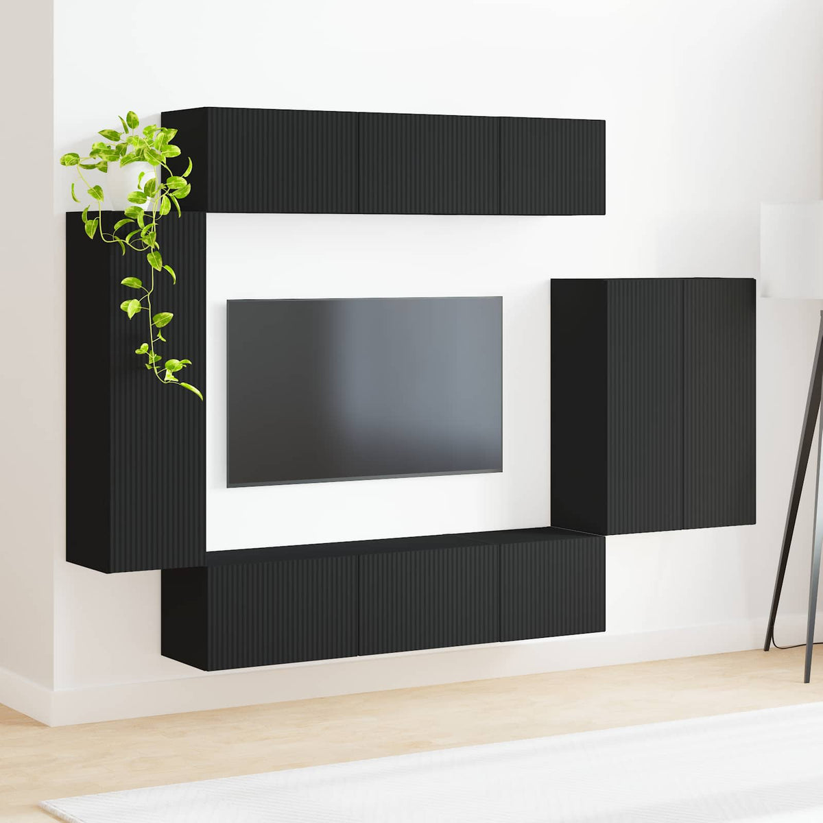 vidaXL TV Wall Cabinet Set 6 pcs Black 4