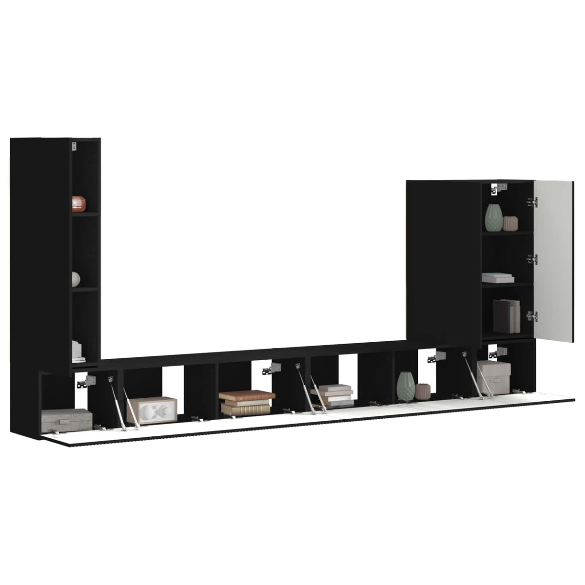 vidaXL TV Wall Cabinet Set 6 pcs Black 3