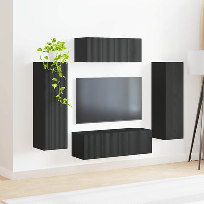 vidaXL TV Cabinet Set 3 pcs Black Engineered Wood 4