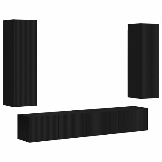 vidaXL TV Cabinet Set 3 pcs Black Engineered Wood 2