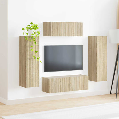 vidaXL TV Cabinet Set 3 pcs Sonoma Oak Engineered Wood 4