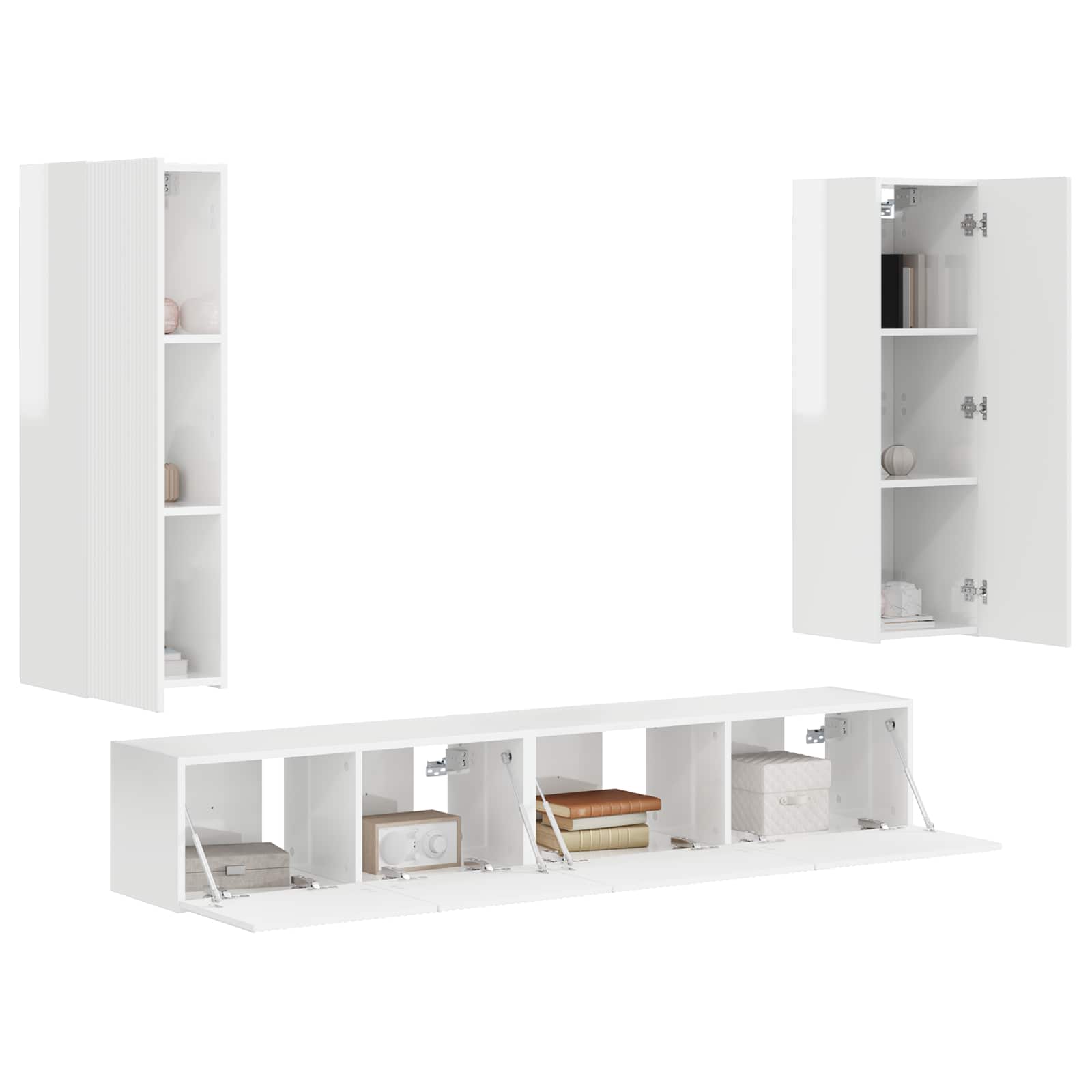 vidaXL TV Cabinet Set 3 pcs High Gloss White Engineered Wood 3