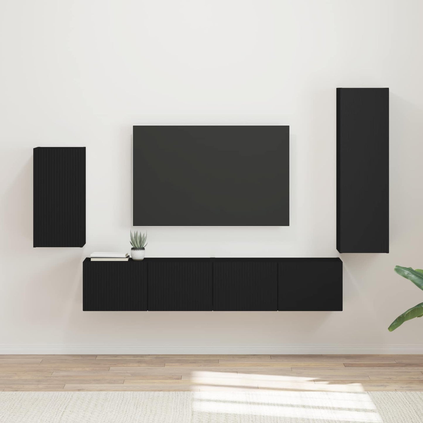 vidaXL TV Cabinet Set 4 pcs Black Engineered Wood 1