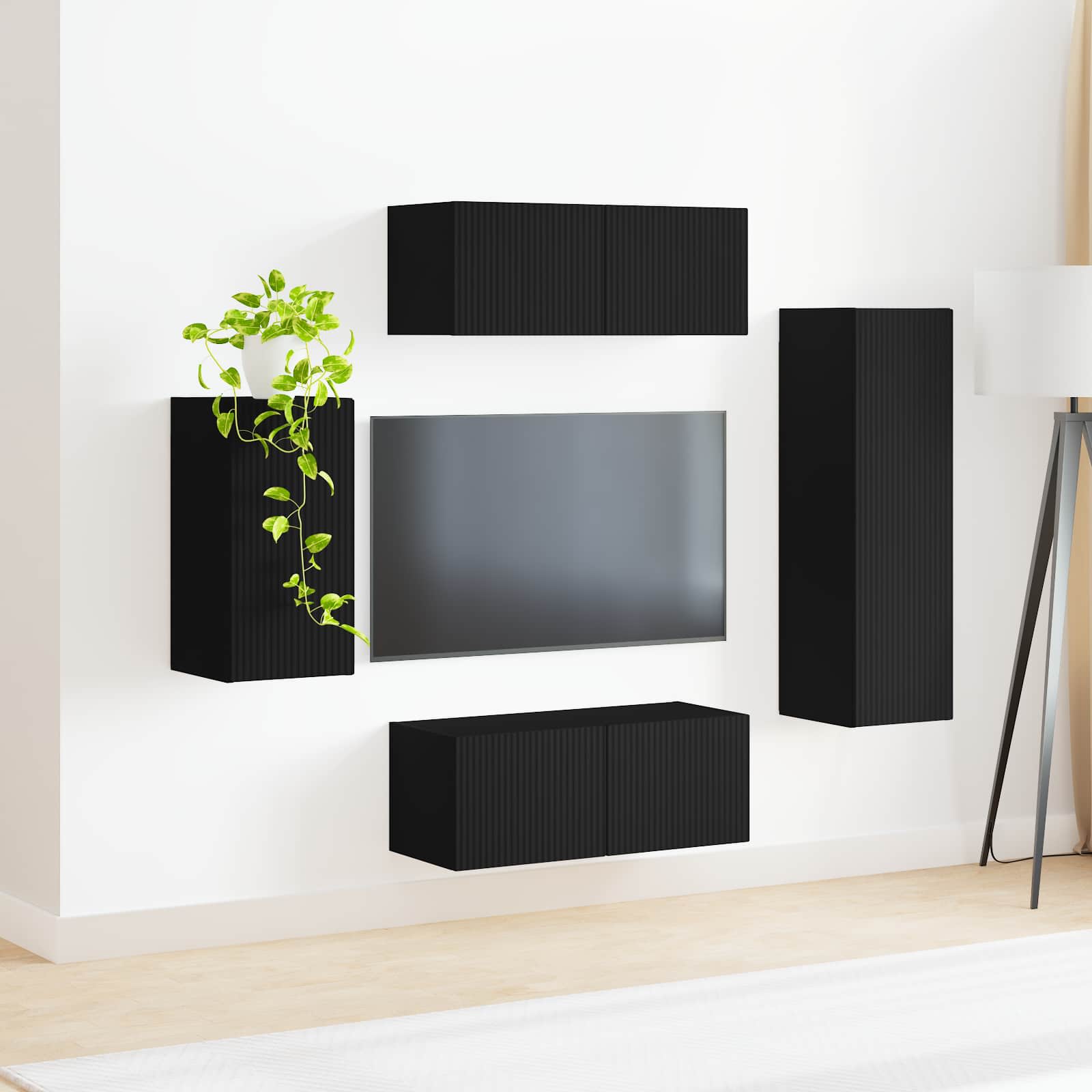vidaXL TV Cabinet Set 4 pcs Black Engineered Wood 4