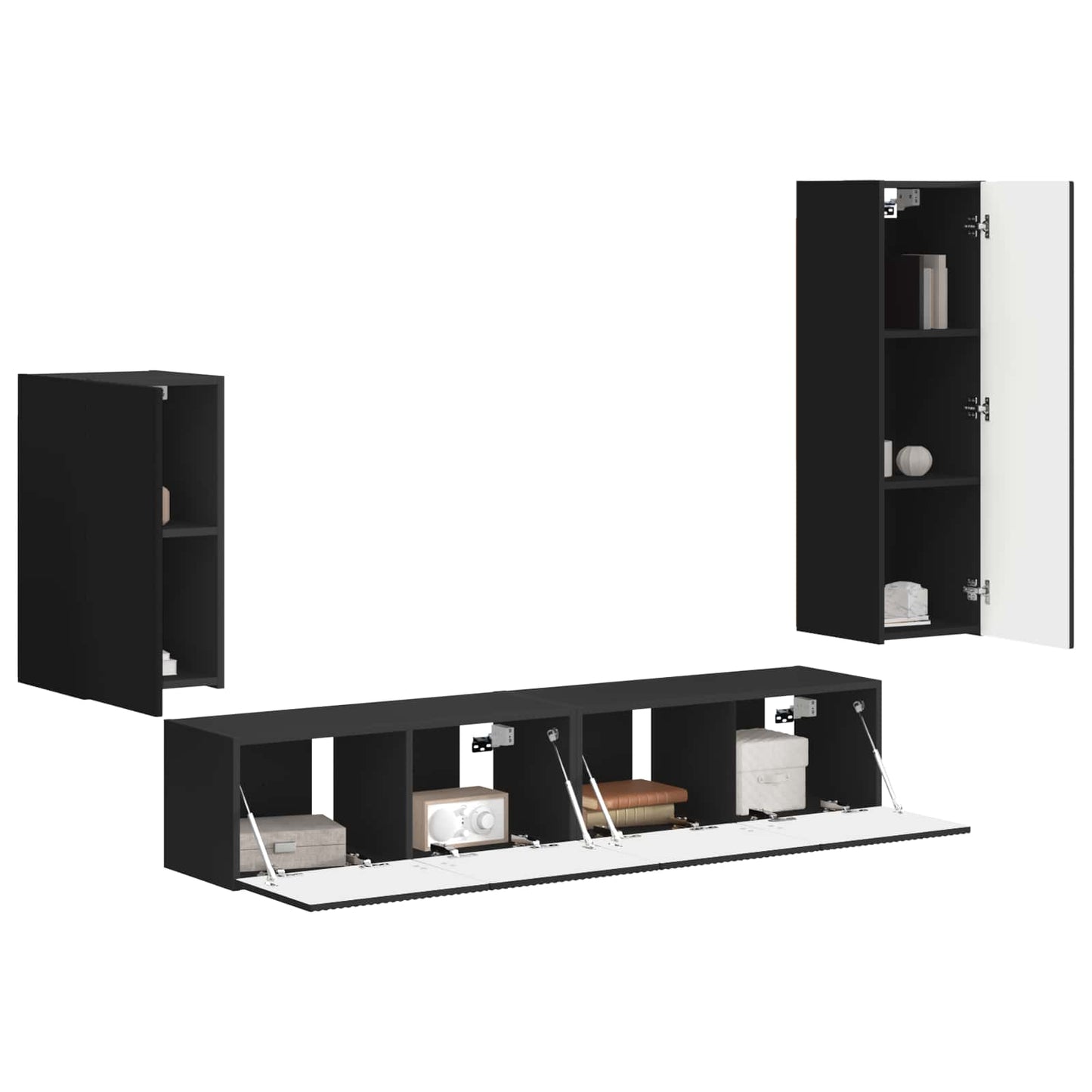 vidaXL TV Cabinet Set 4 pcs Black Engineered Wood 3