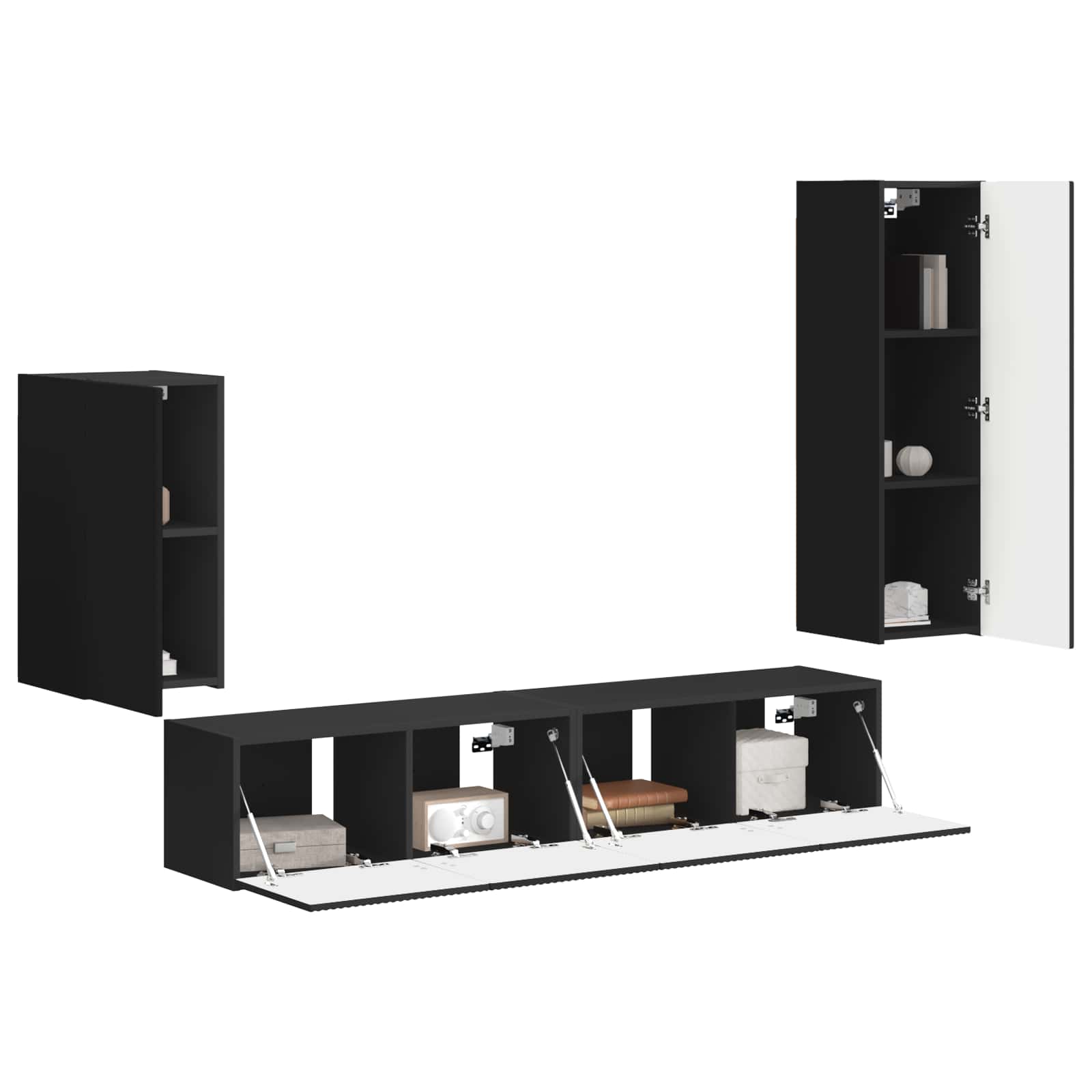 vidaXL TV Cabinet Set 4 pcs Black Engineered Wood 3