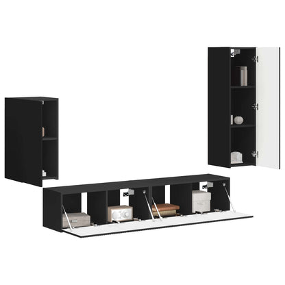 vidaXL TV Cabinet Set 4 pcs Black Engineered Wood 3