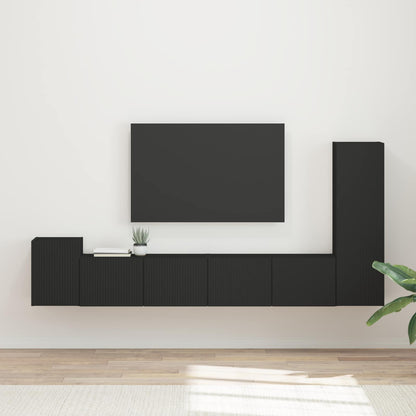 vidaXL TV Cabinet Set 3 pcs Black Engineered Wood 1