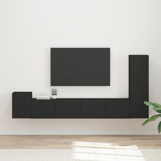 vidaXL TV Cabinet Set 3 pcs Black Engineered Wood 1