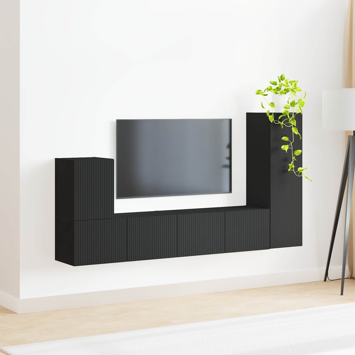 vidaXL TV Cabinet Set 3 pcs Black Engineered Wood 4