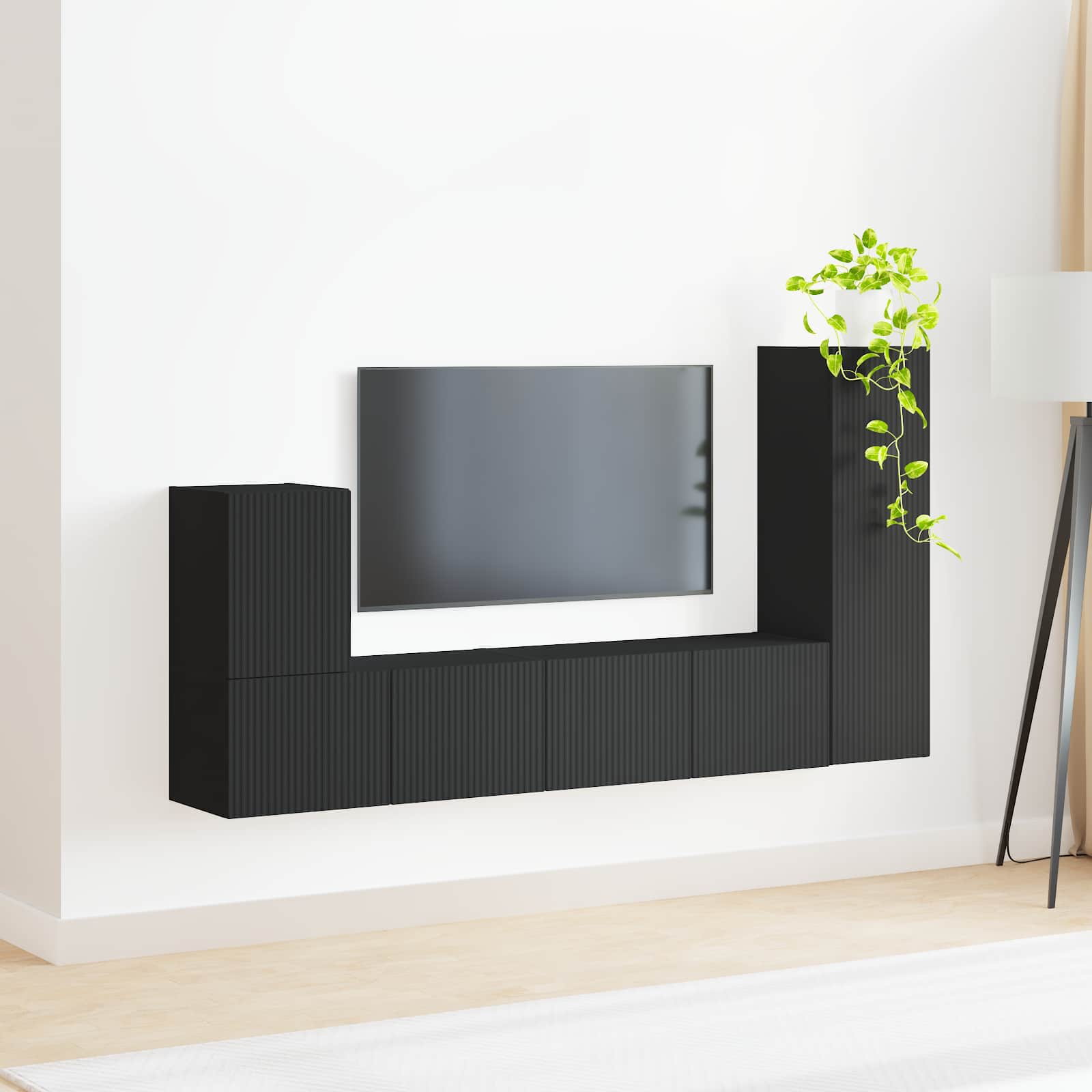 vidaXL TV Cabinet Set 3 pcs Black Engineered Wood 4
