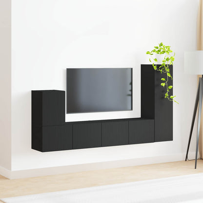 vidaXL TV Cabinet Set 3 pcs Black Engineered Wood 4