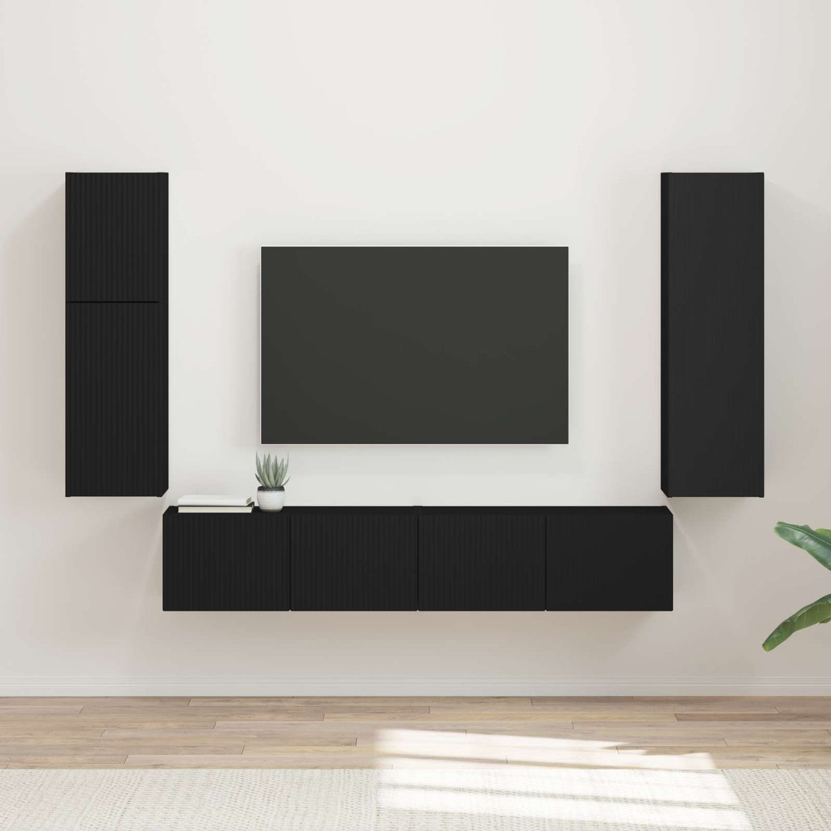 vidaXL TV Cabinet Set 4 pcs Black Engineered Wood 1